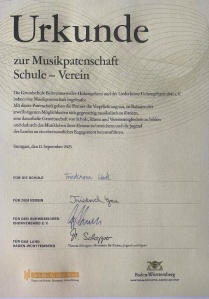 Urkunde über die Musikpatenschaft